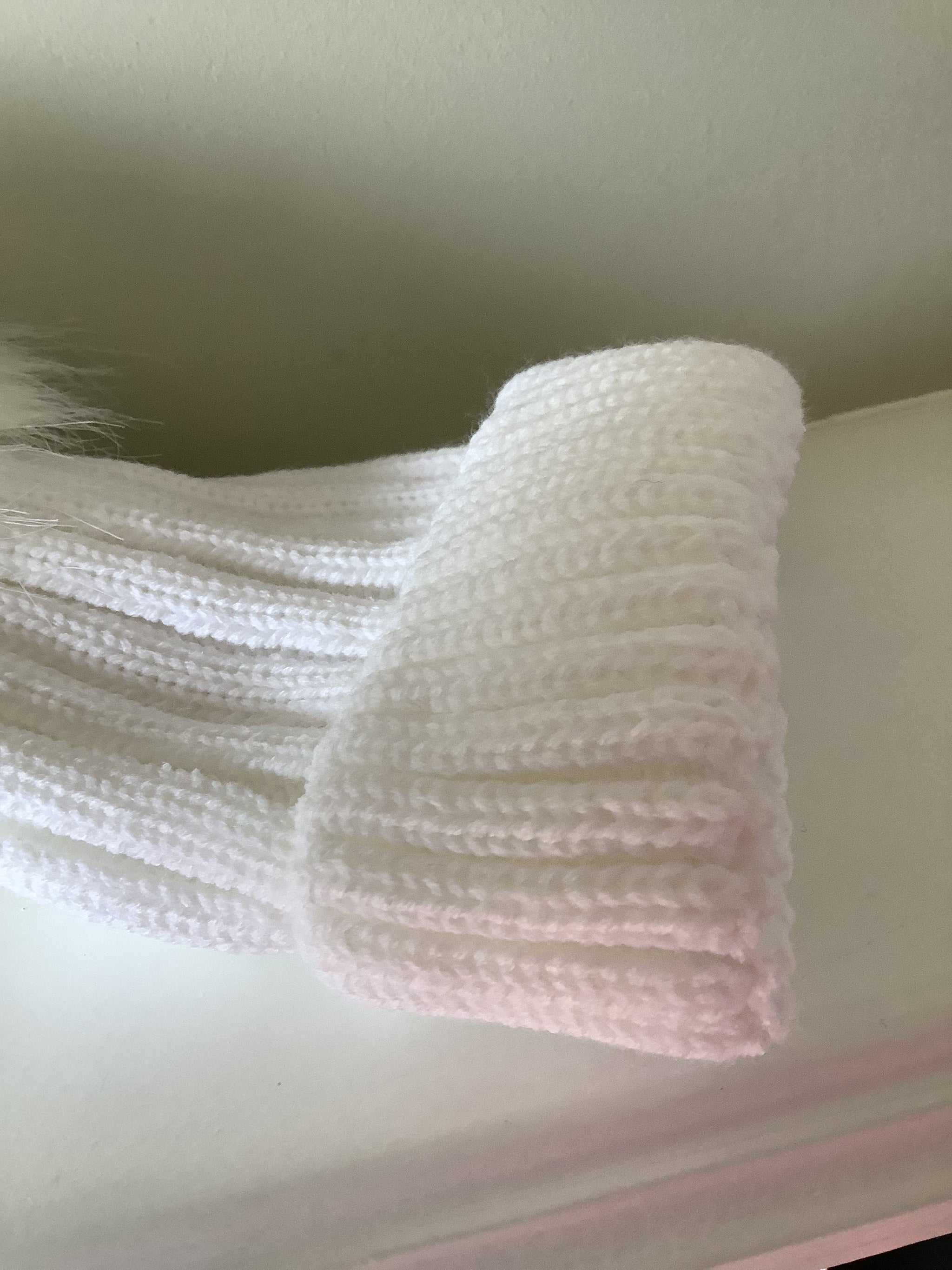 Baby White Faux Fur Pom Knitted Bobble Hat Cascade