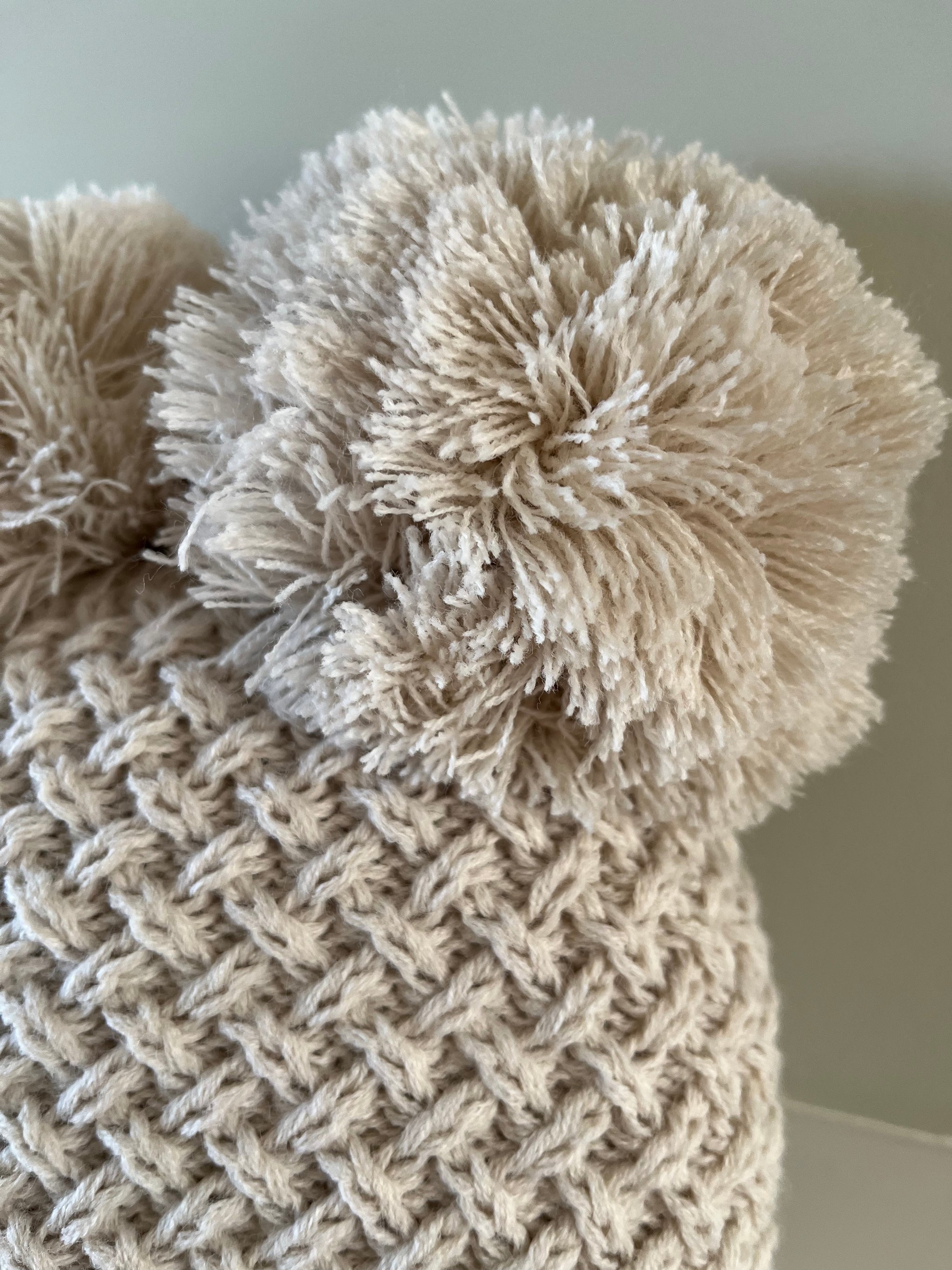 Baby Curly Wurly Biscuit Double Pom Knitted Bobble Hat