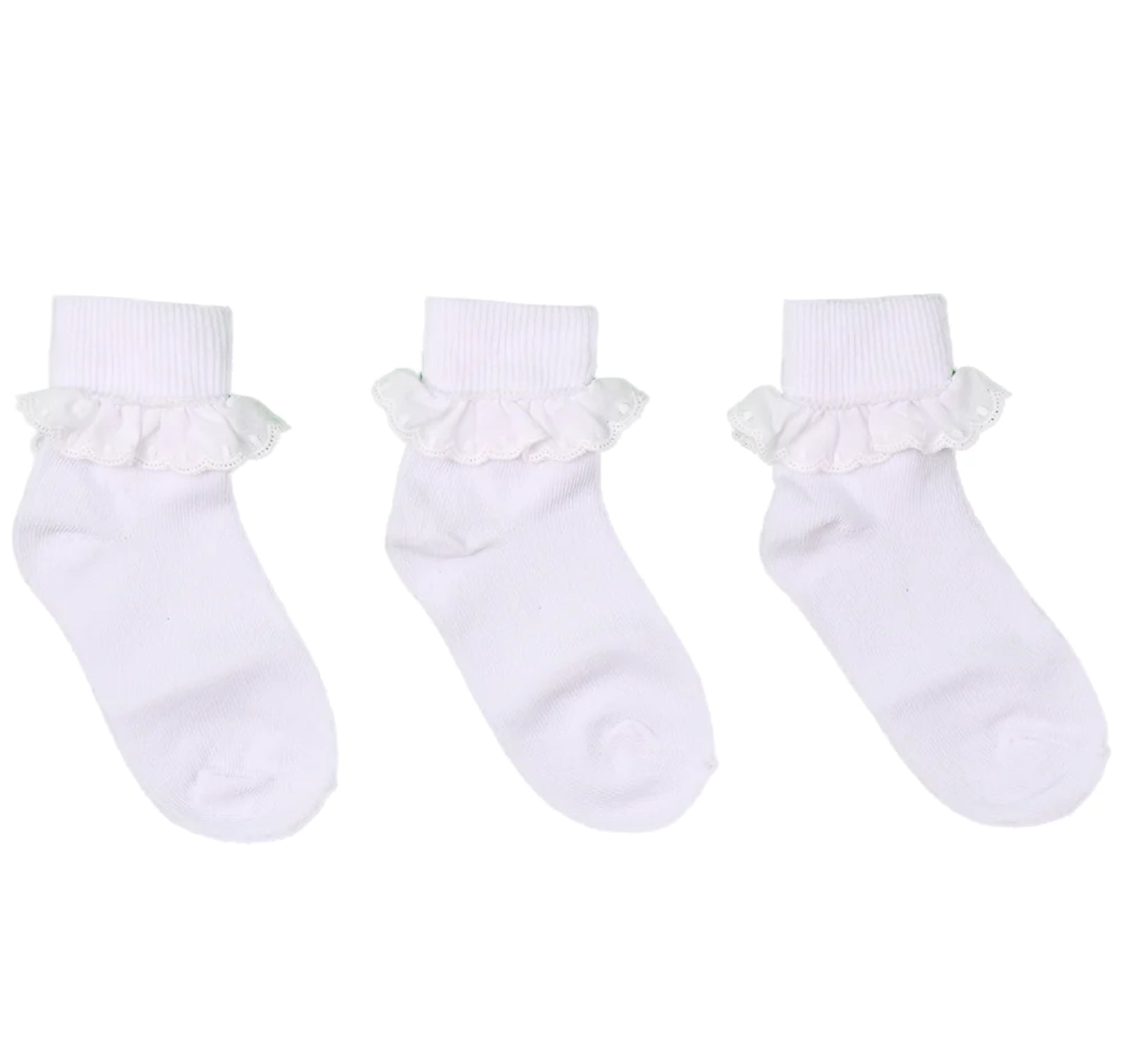 White Cotton Socks PEX Sophie Broderie Anglaise Lace Trim Pack of 3