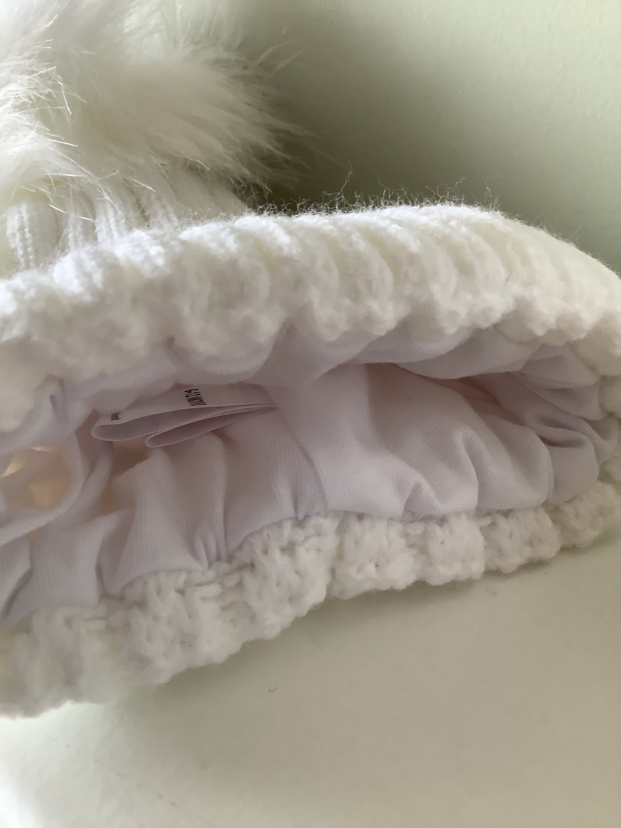 Baby White Faux Fur Pom Knitted Bobble Hat Cascade