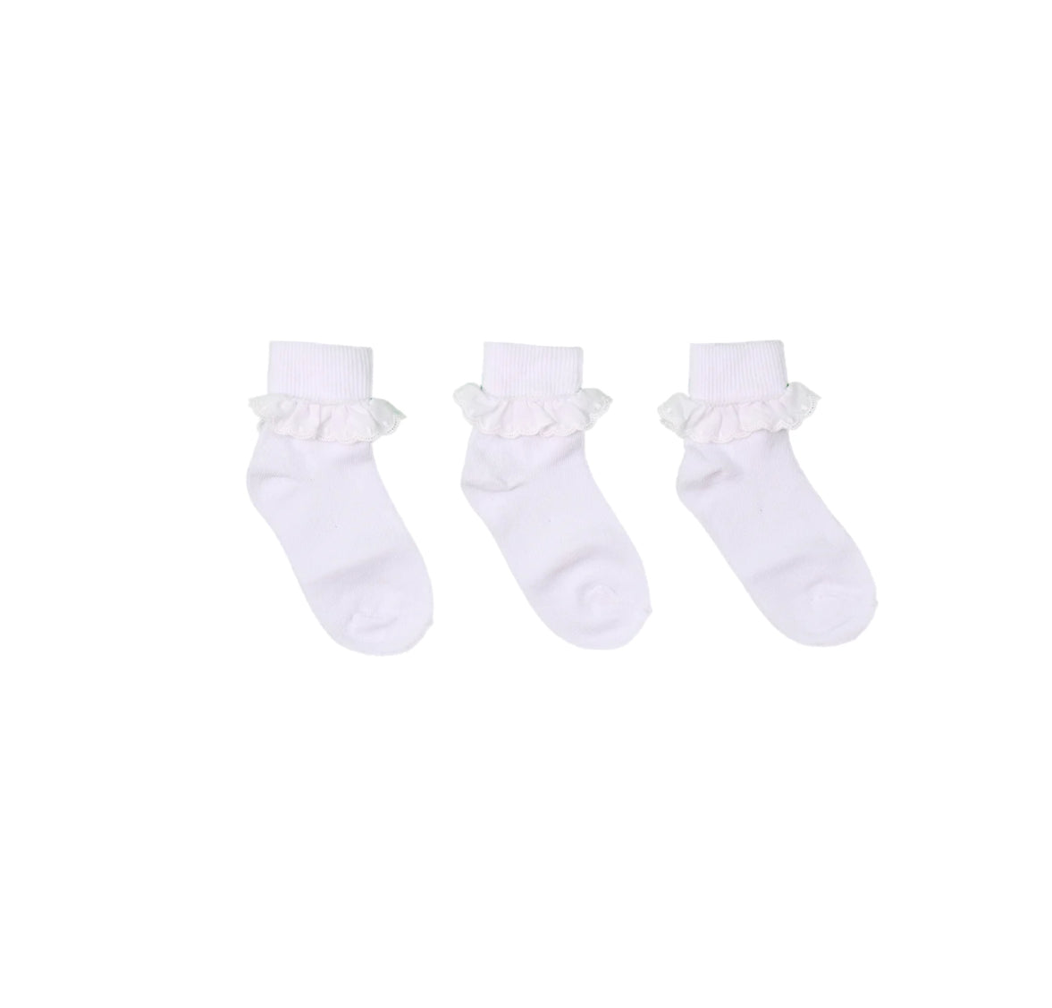 White Cotton Socks PEX Sophie Broderie Anglaise Lace Trim Pack of 3