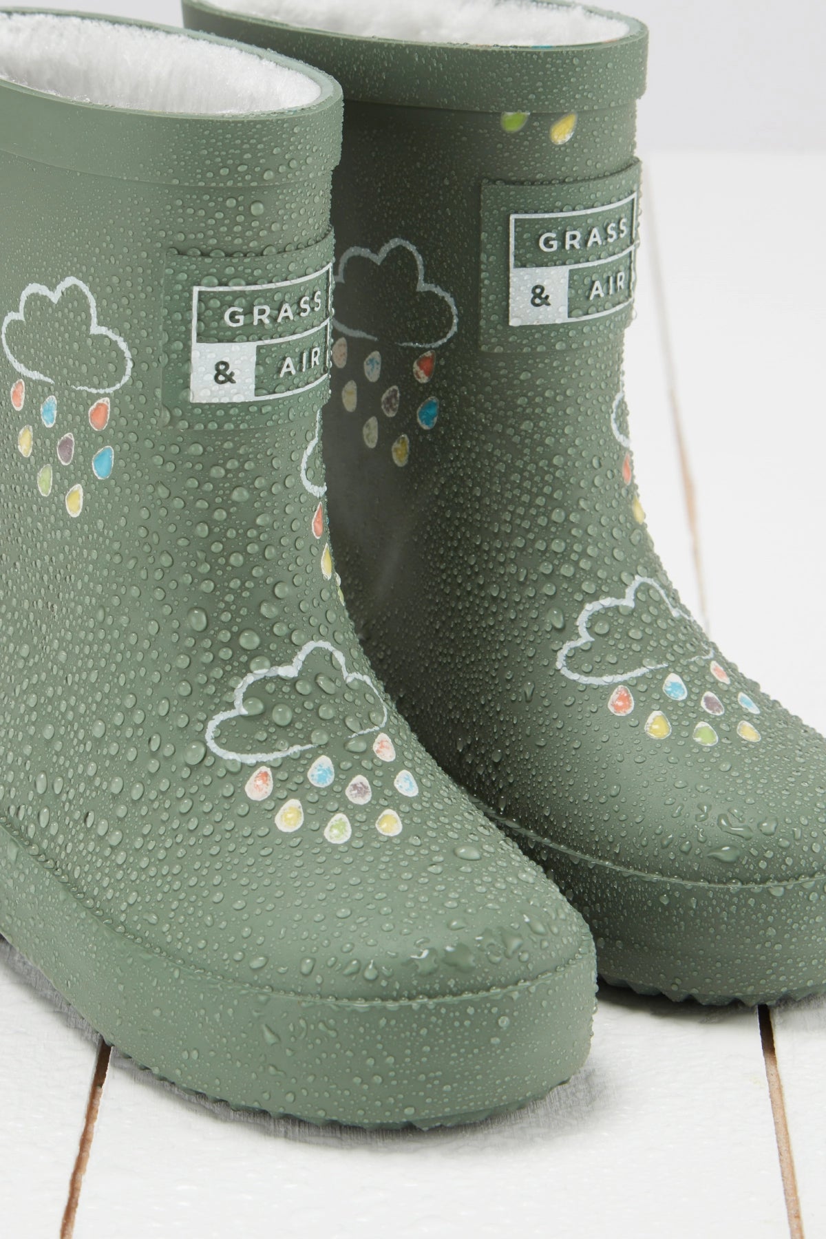 Khaki Green Colour-Changing Kids Wellies Grass & Air