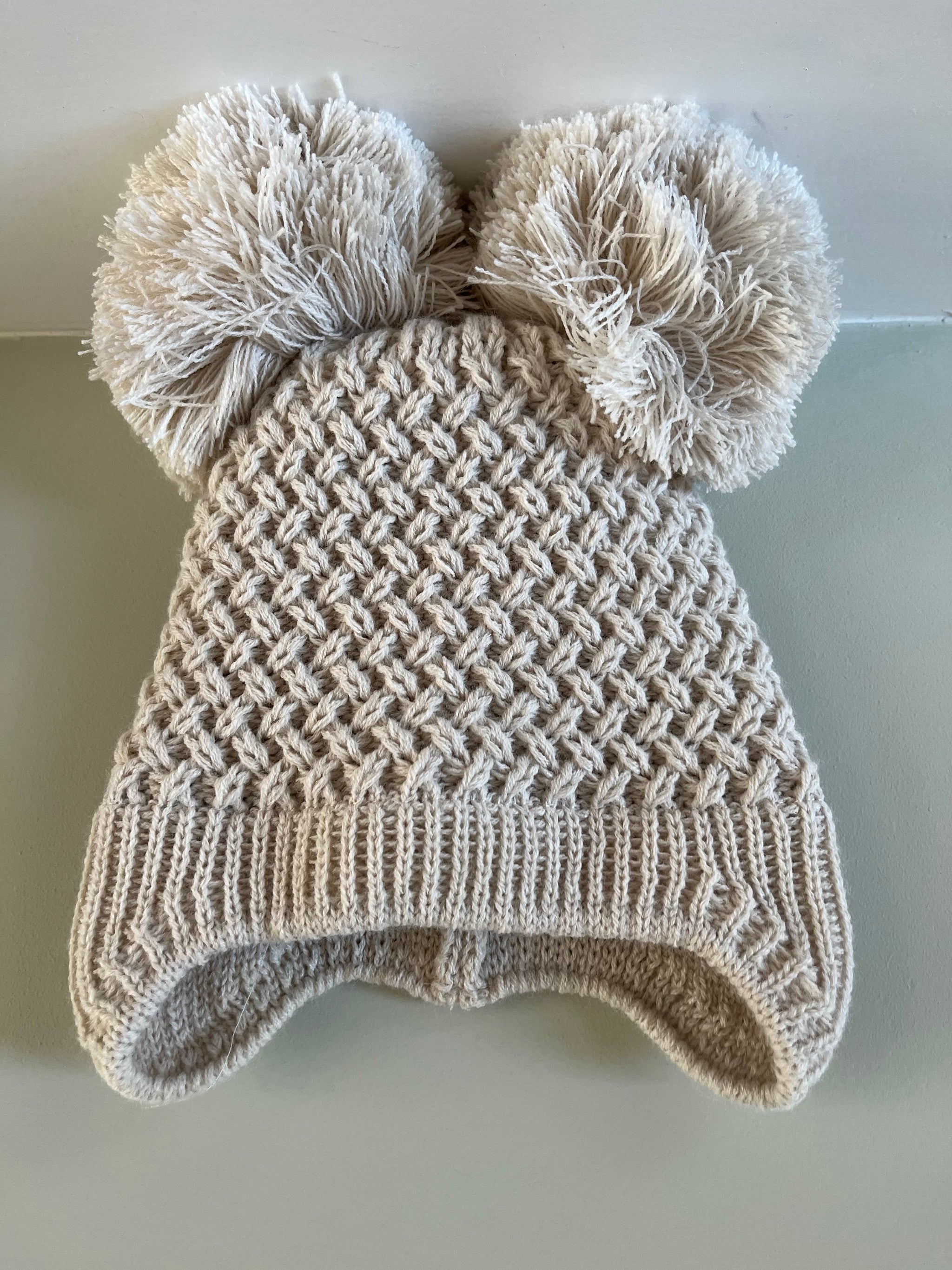 Baby Curly Wurly Biscuit Double Pom Knitted Bobble Hat