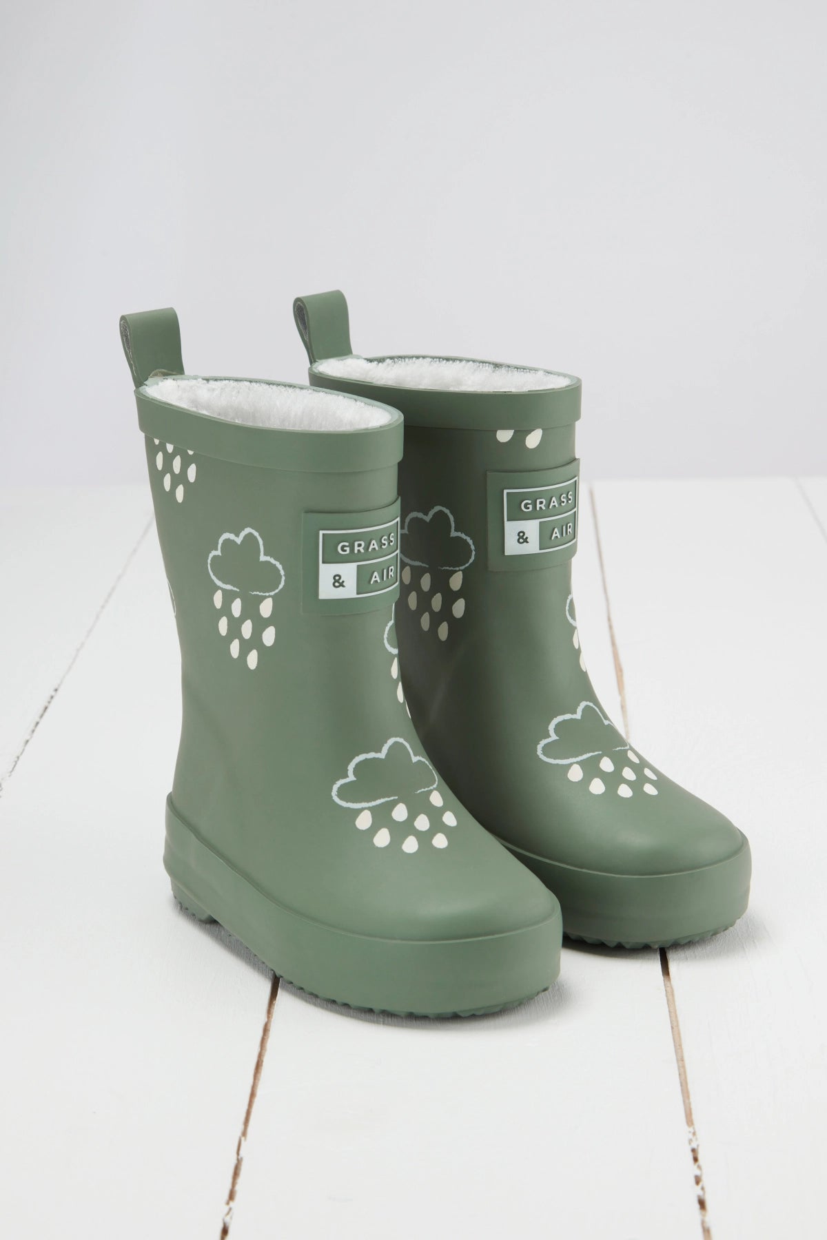 Khaki Green Colour-Changing Kids Wellies Grass & Air