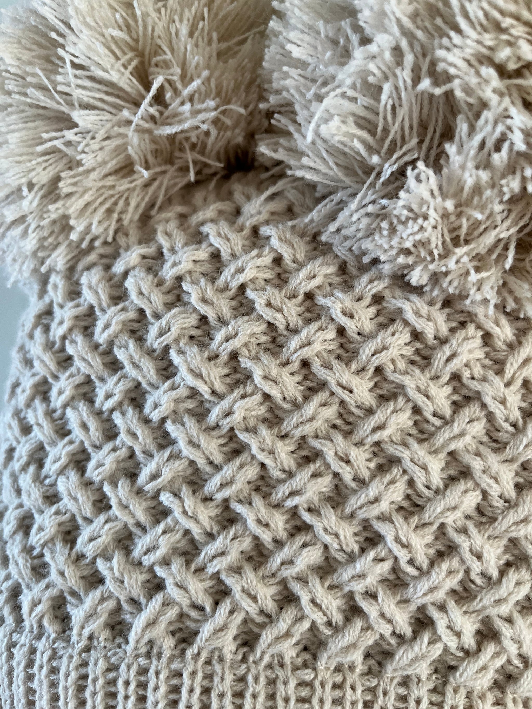 Baby Curly Wurly Biscuit Double Pom Knitted Bobble Hat