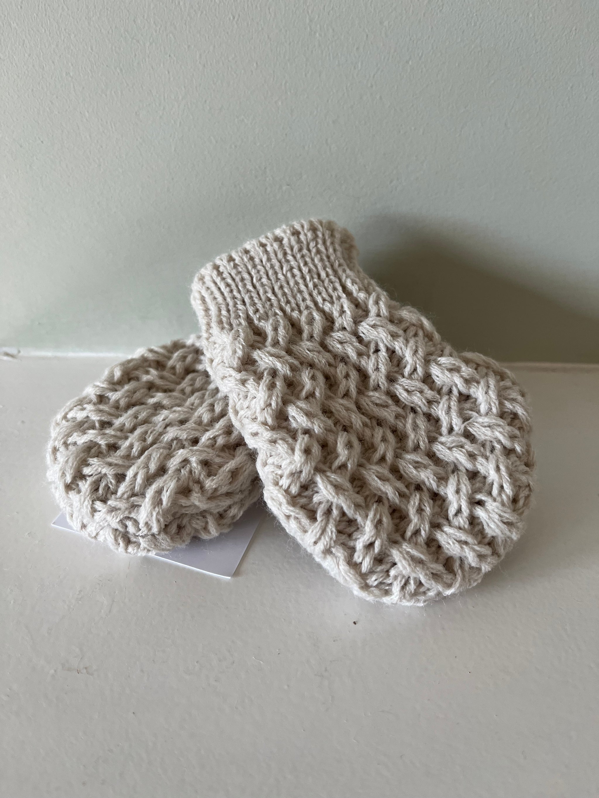 Biscuit Beige  Curly Wurly Knitted Baby Mittens