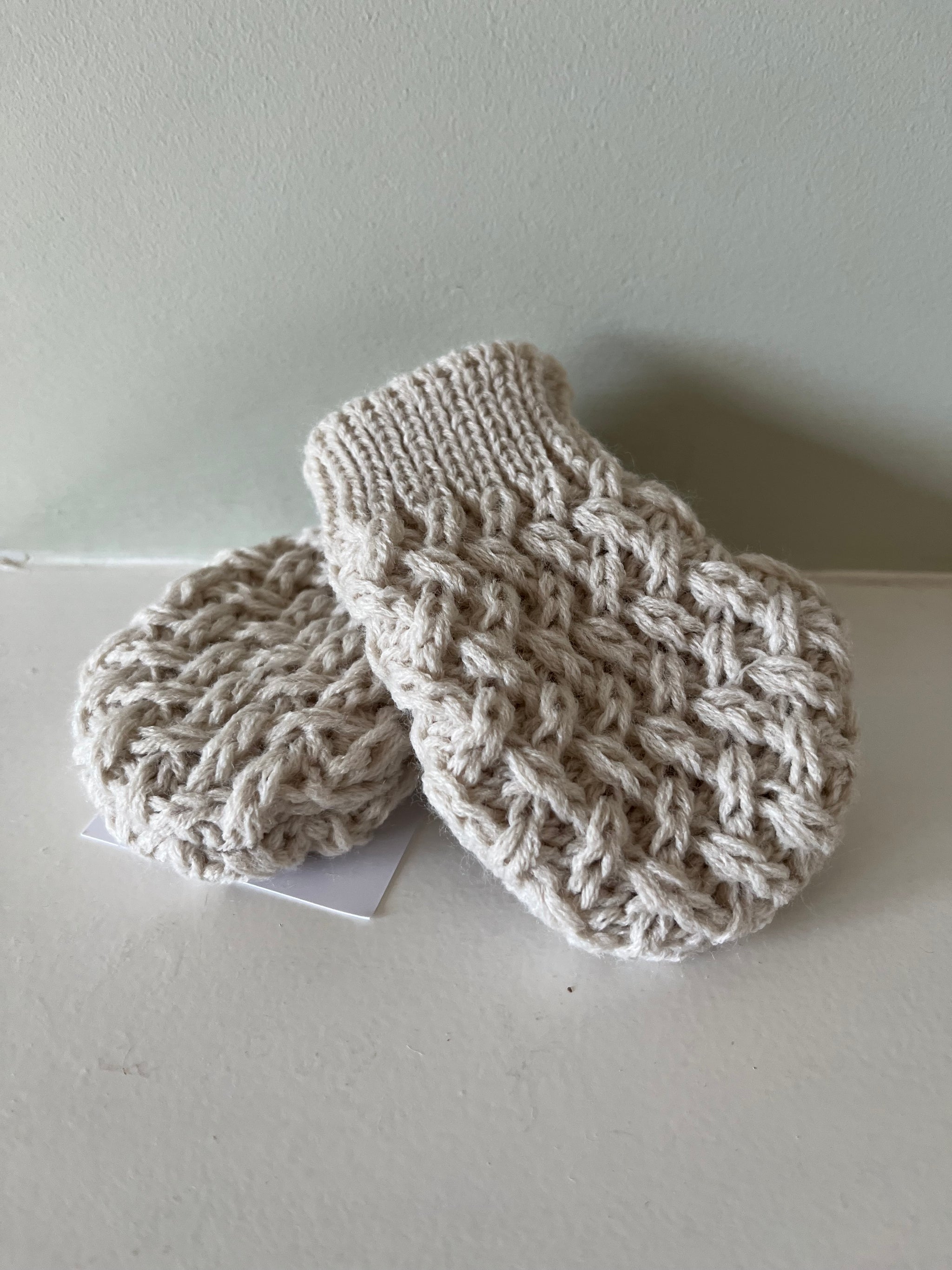 Biscuit Beige  Curly Wurly Knitted Baby Mittens