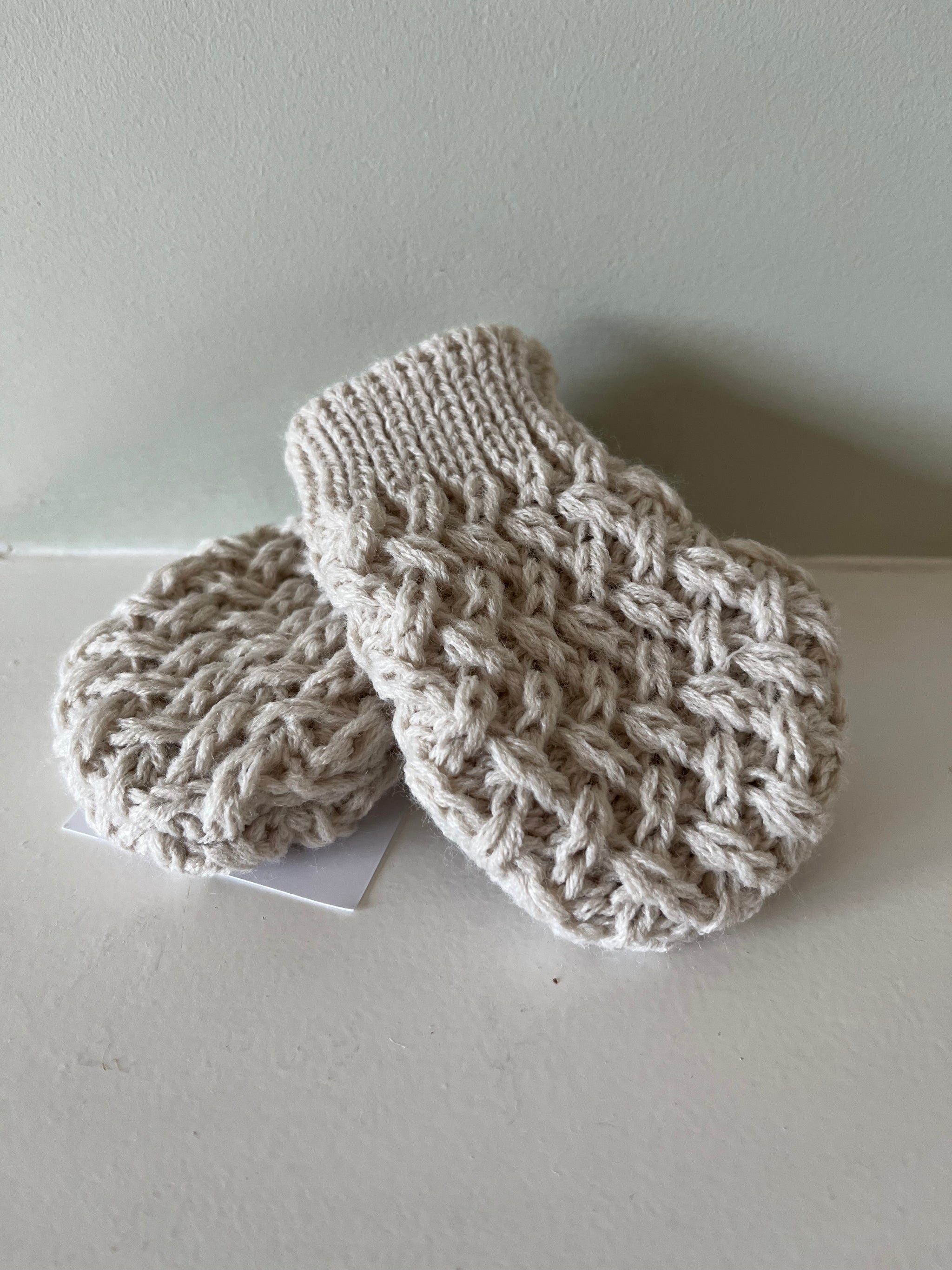 Biscuit Beige  Curly Wurly Knitted Baby Mittens
