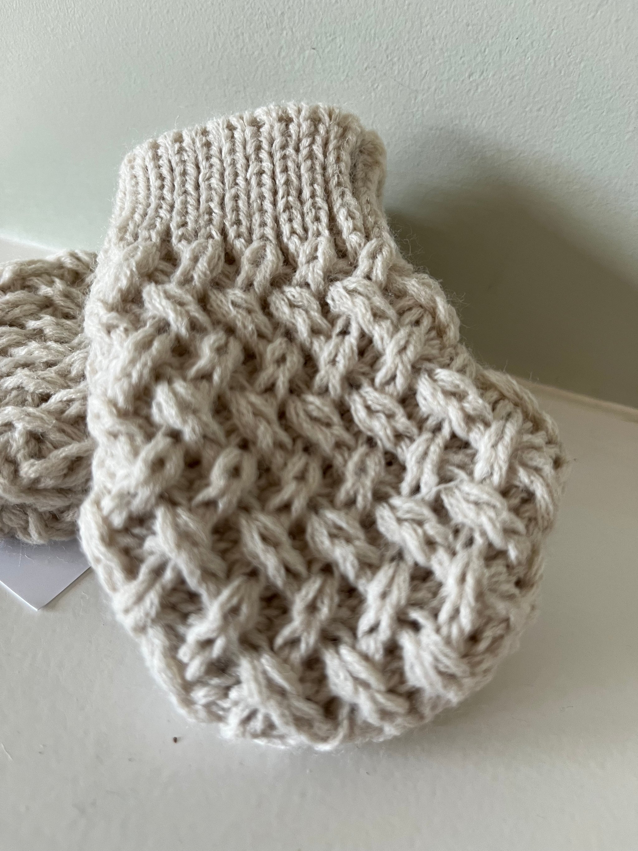 Biscuit Beige  Curly Wurly Knitted Baby Mittens