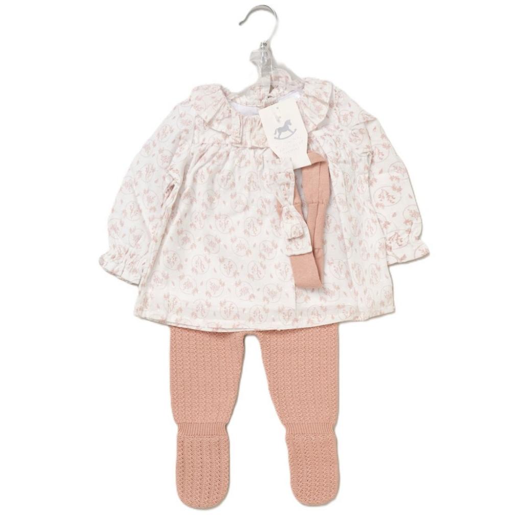 Dusty Rose Knitted & Woven Floral Set Rock-a-Bye Baby