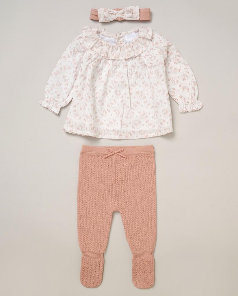 Dusty Rose Knitted & Woven Floral Set Rock-a-Bye Baby