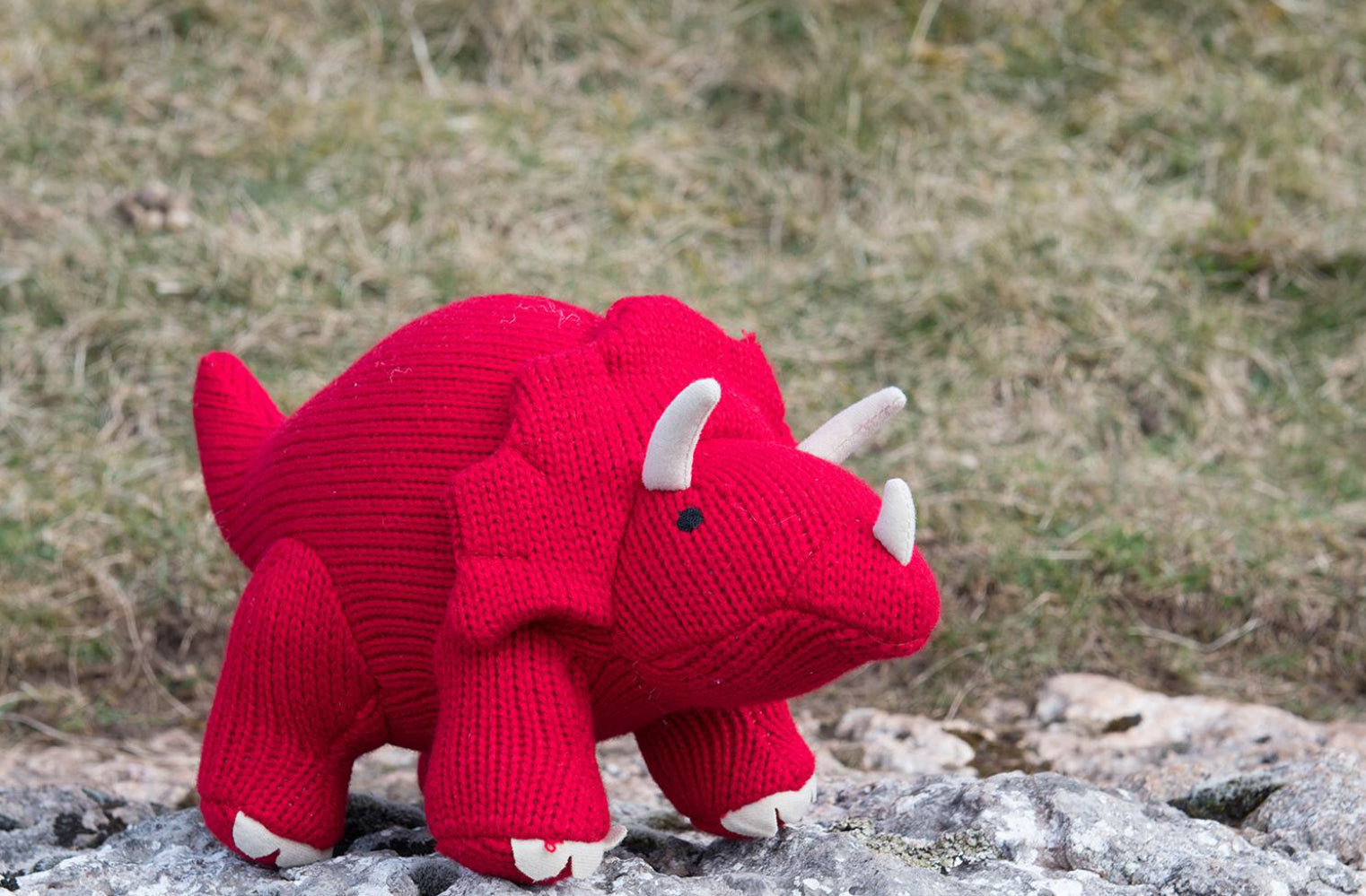 Red Knitted Triceratops Soft Toy