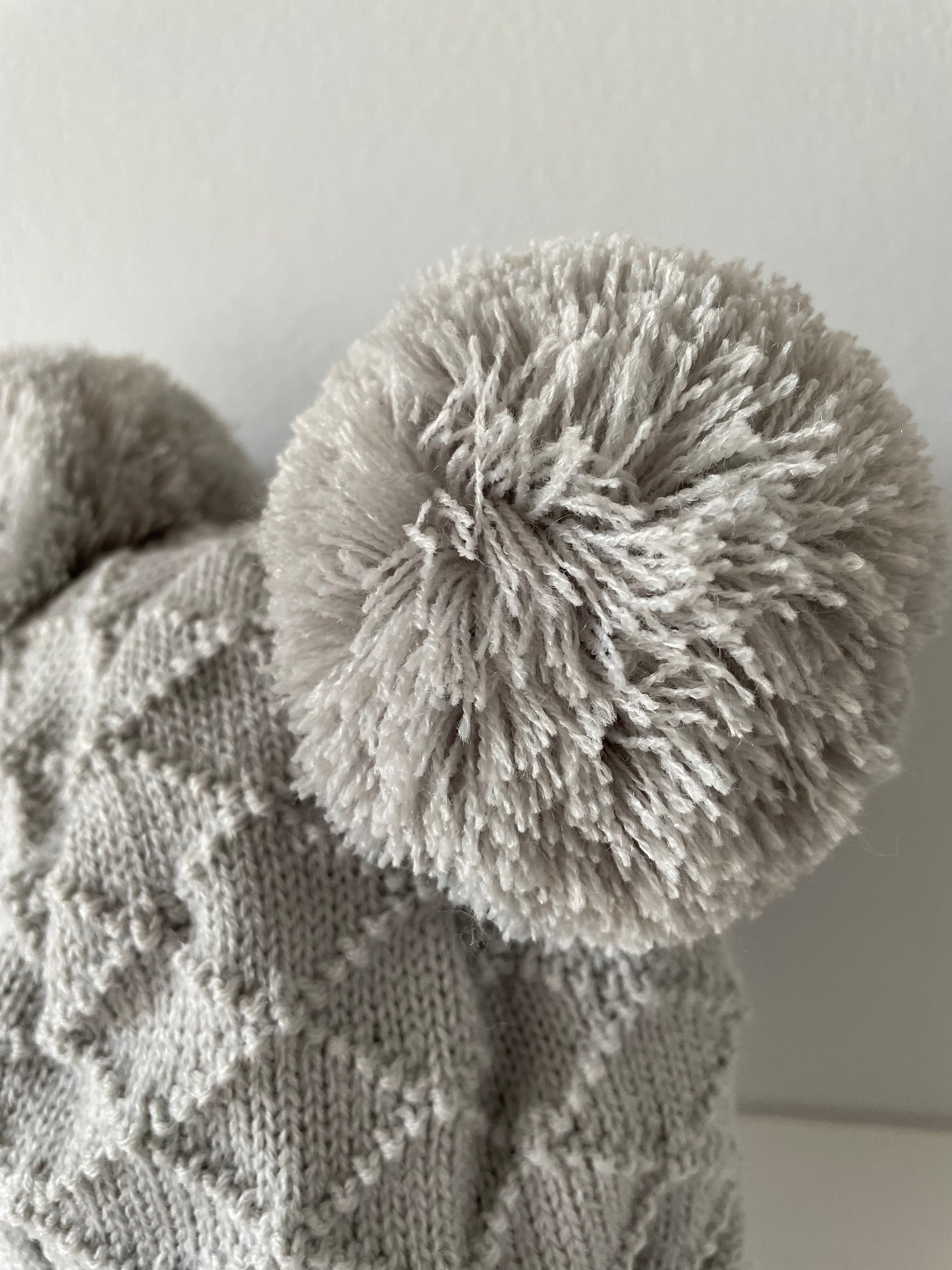 Baby Bobble Hat Grey Hopscotch Double Pom Knitted