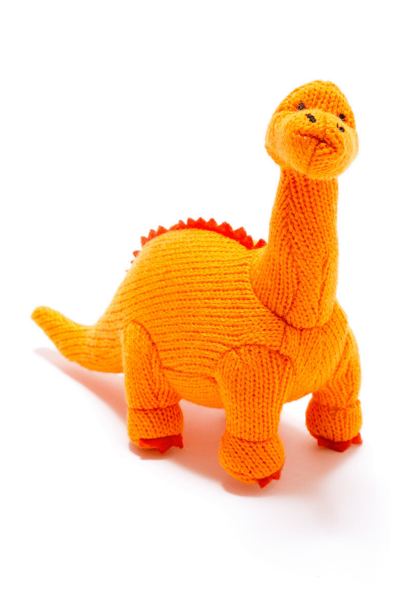 Small Knitted Orange Diplodocus Dinosaur Rattle