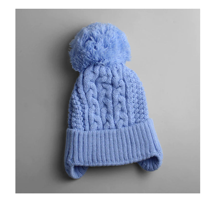 Baby Twilight Blue Pom Cable Style Knitted Hat