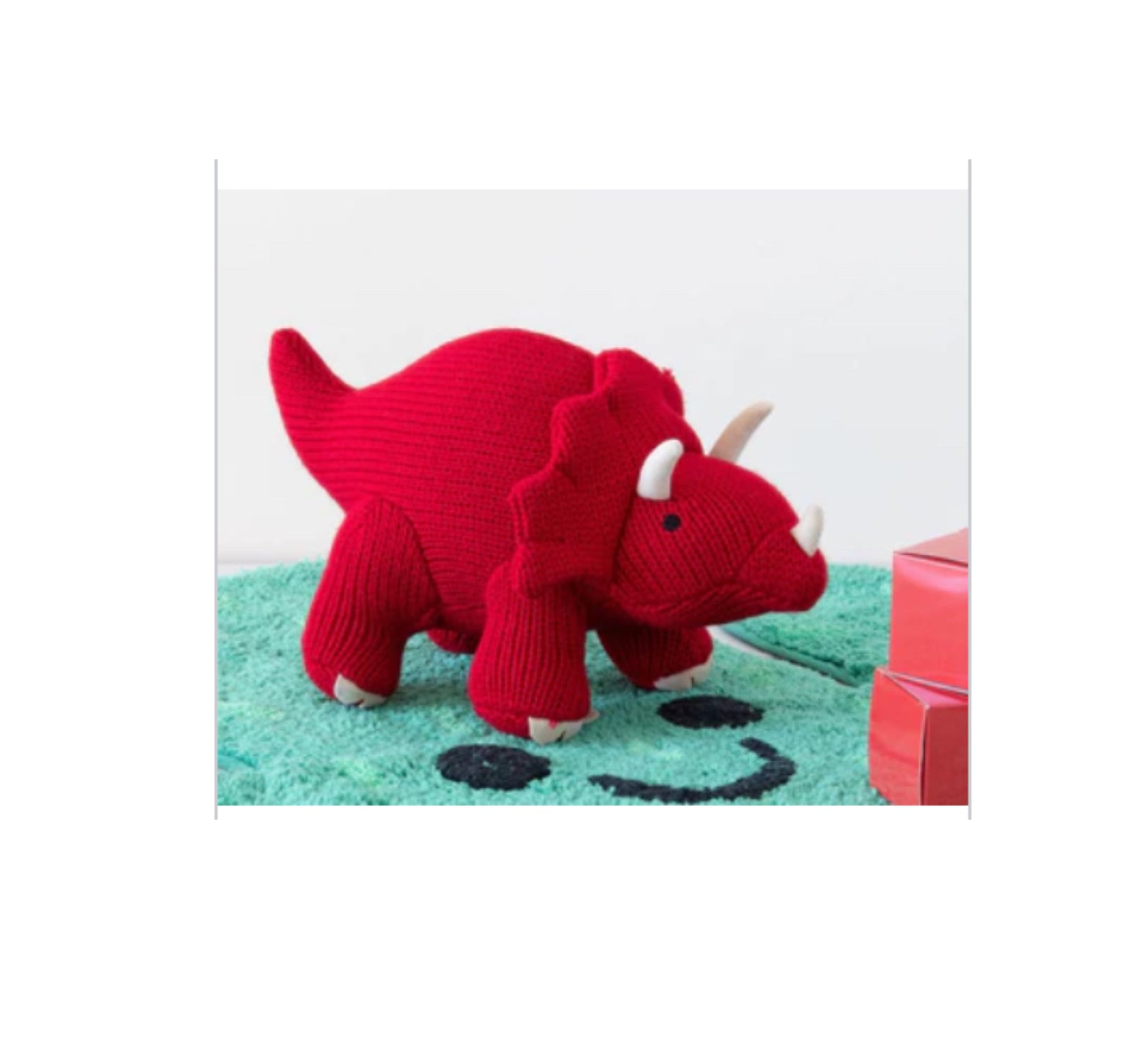 Small Knitted Red Triceratops  Dinosaur Rattle