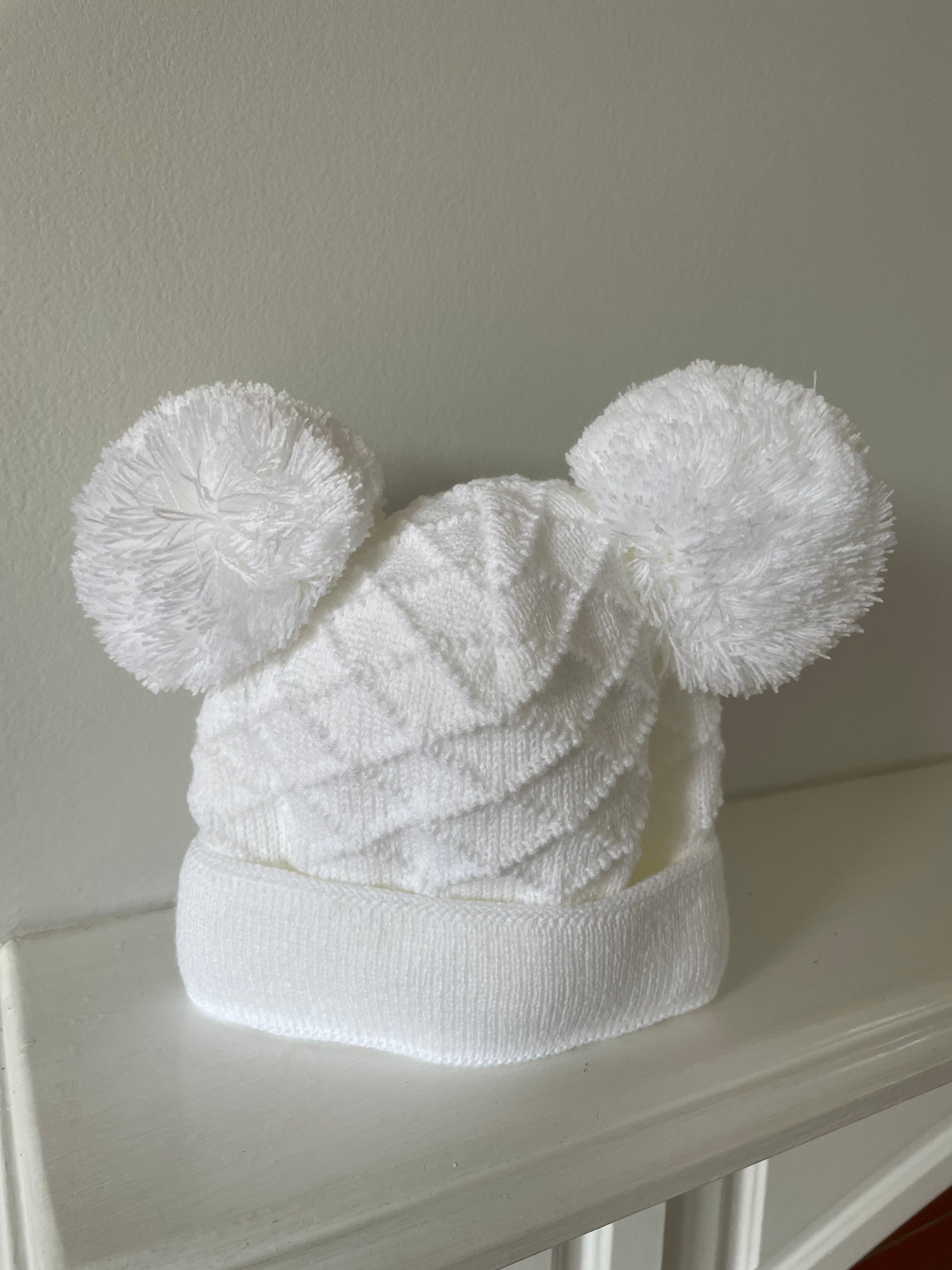 Baby Hopscotch White Double Pom Knitted Bobble Hat