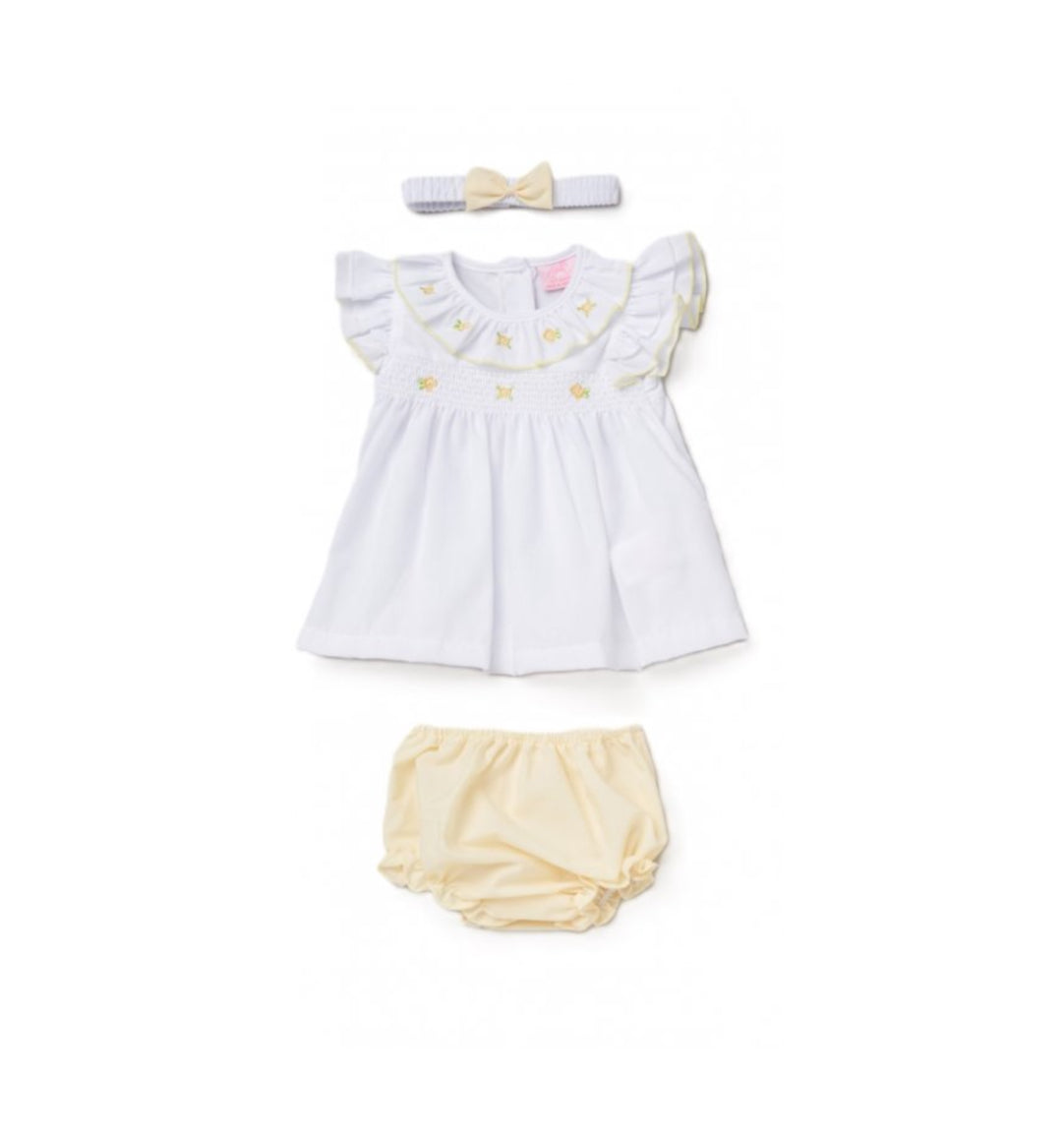 Rock-a-Bye Baby White & Lemon Dress & Headband Set