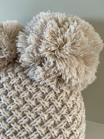 Baby Curly Wurly Biscuit Double Pom Knitted Bobble Hat