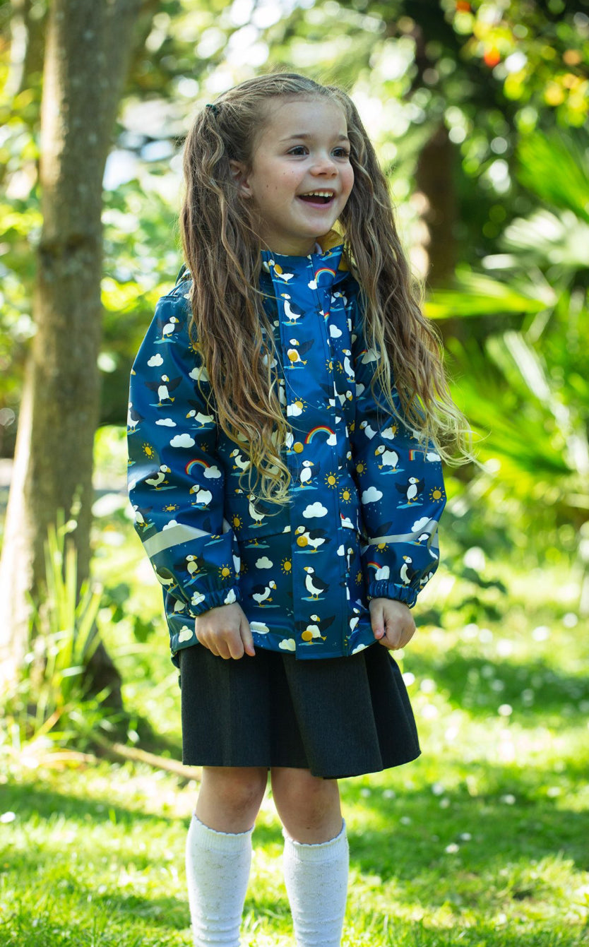 Frugi Puddle Buster Coat Puffin Puddles Blue