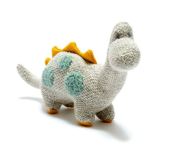 Small Diplodocus Organic Cotton Knitted Dinosaur Toy in Teal