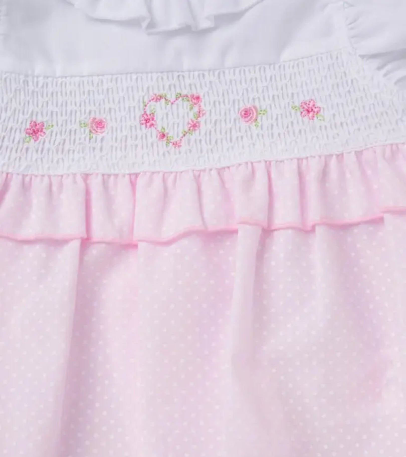 Rock-a-Bye Baby Pink & White Dot & embroidered Romper