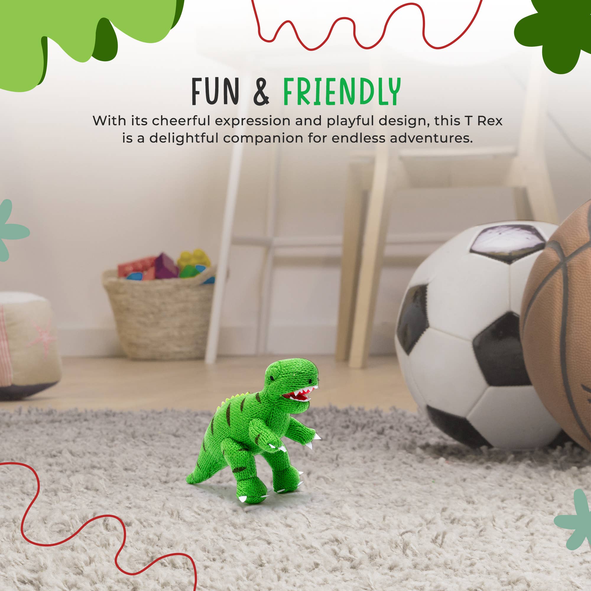 Dinosaur Baby Rattle Knitted T Rex Green