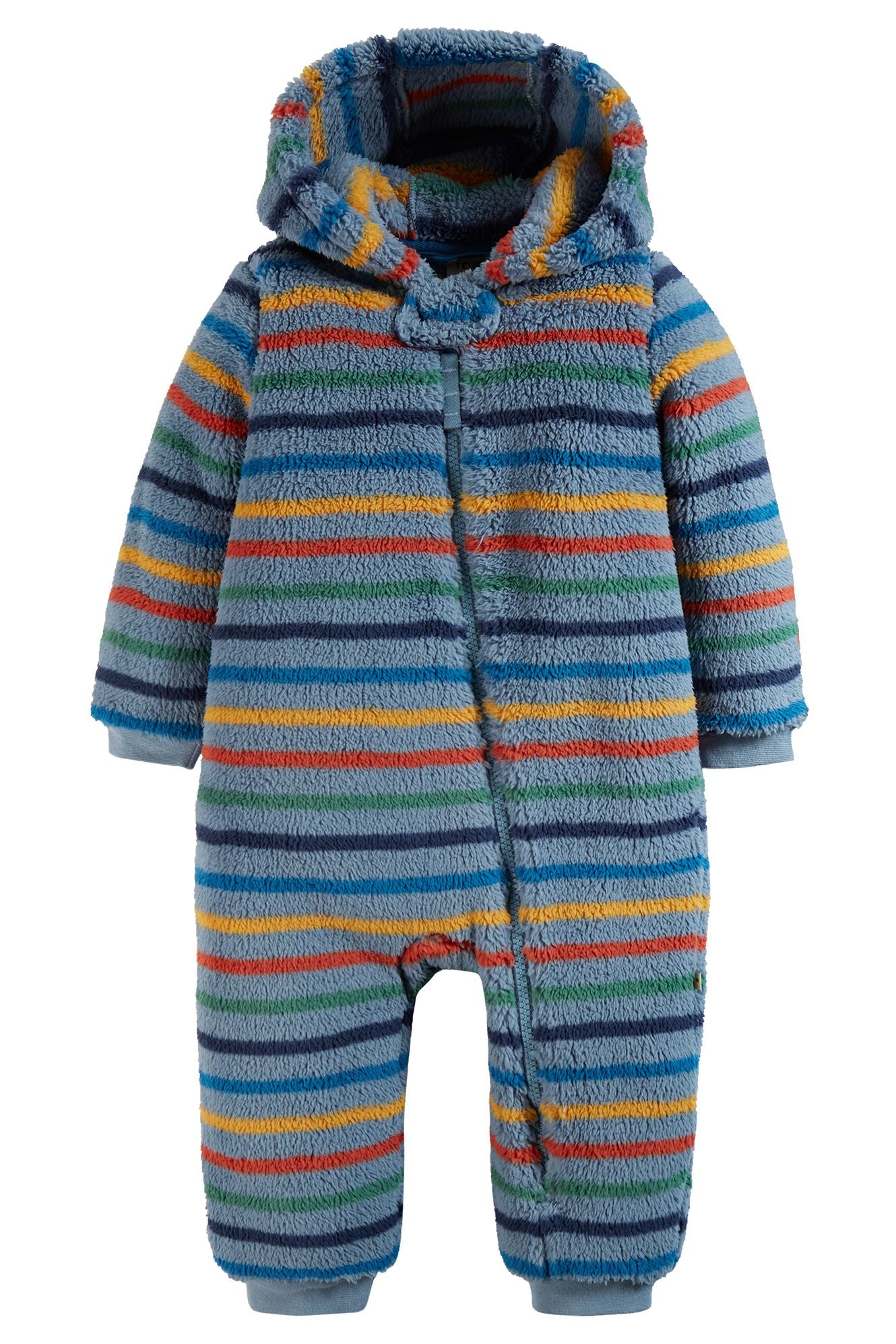 Frugi Cosy Ted Fleece Snuggle Suit Nimbus Rainbow Stripe
