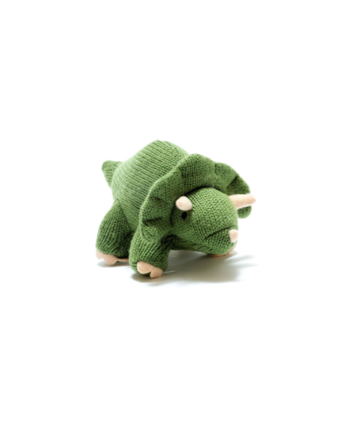 Small Knitted Moss Green Triceratops  Dinosaur Rattle