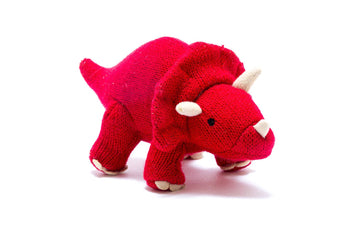 Dinosaur Baby Rattle, Knitted Red Triceratops Baby Toy