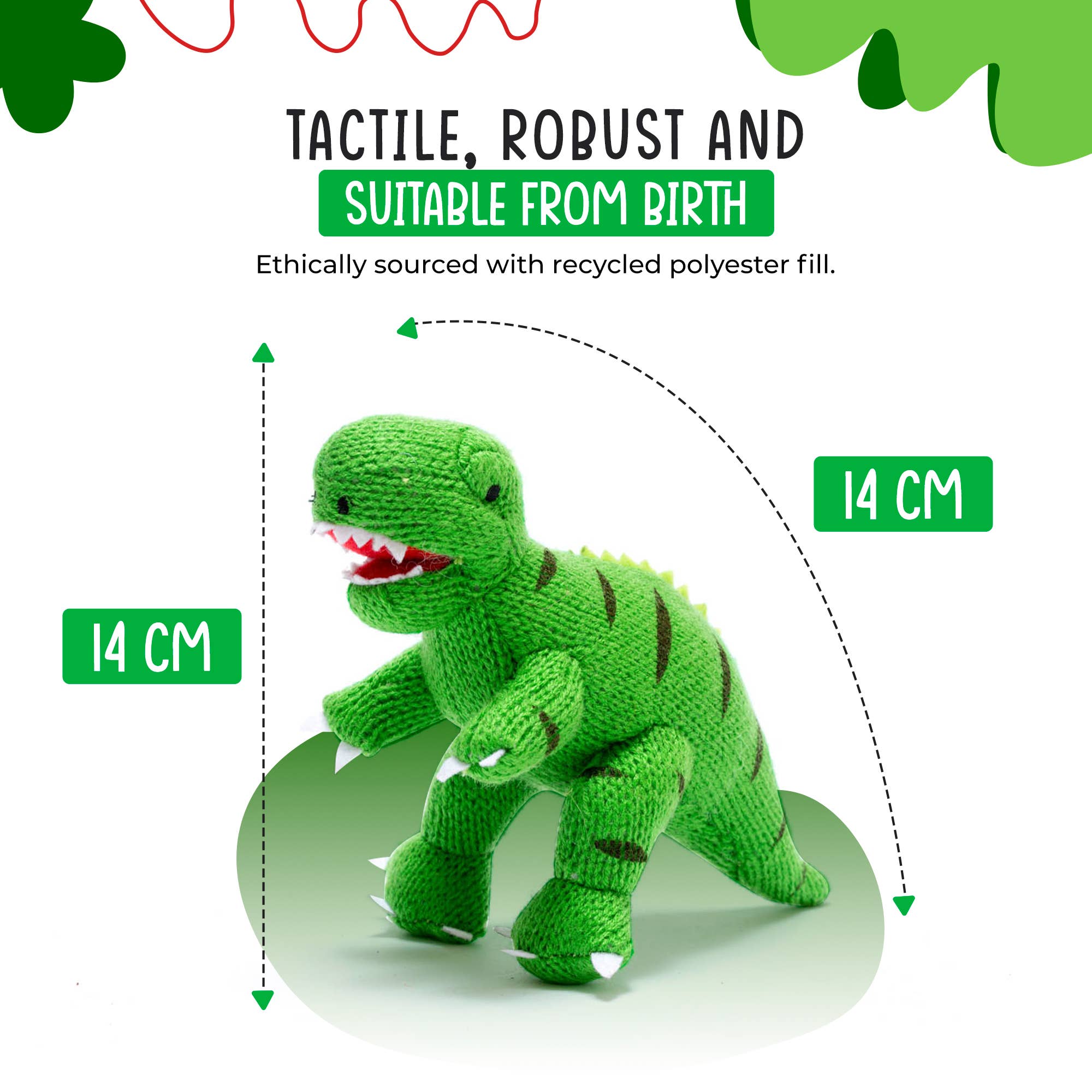 Dinosaur Baby Rattle Knitted T Rex Green