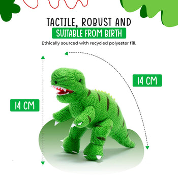 Dinosaur Baby Rattle Knitted T Rex Green