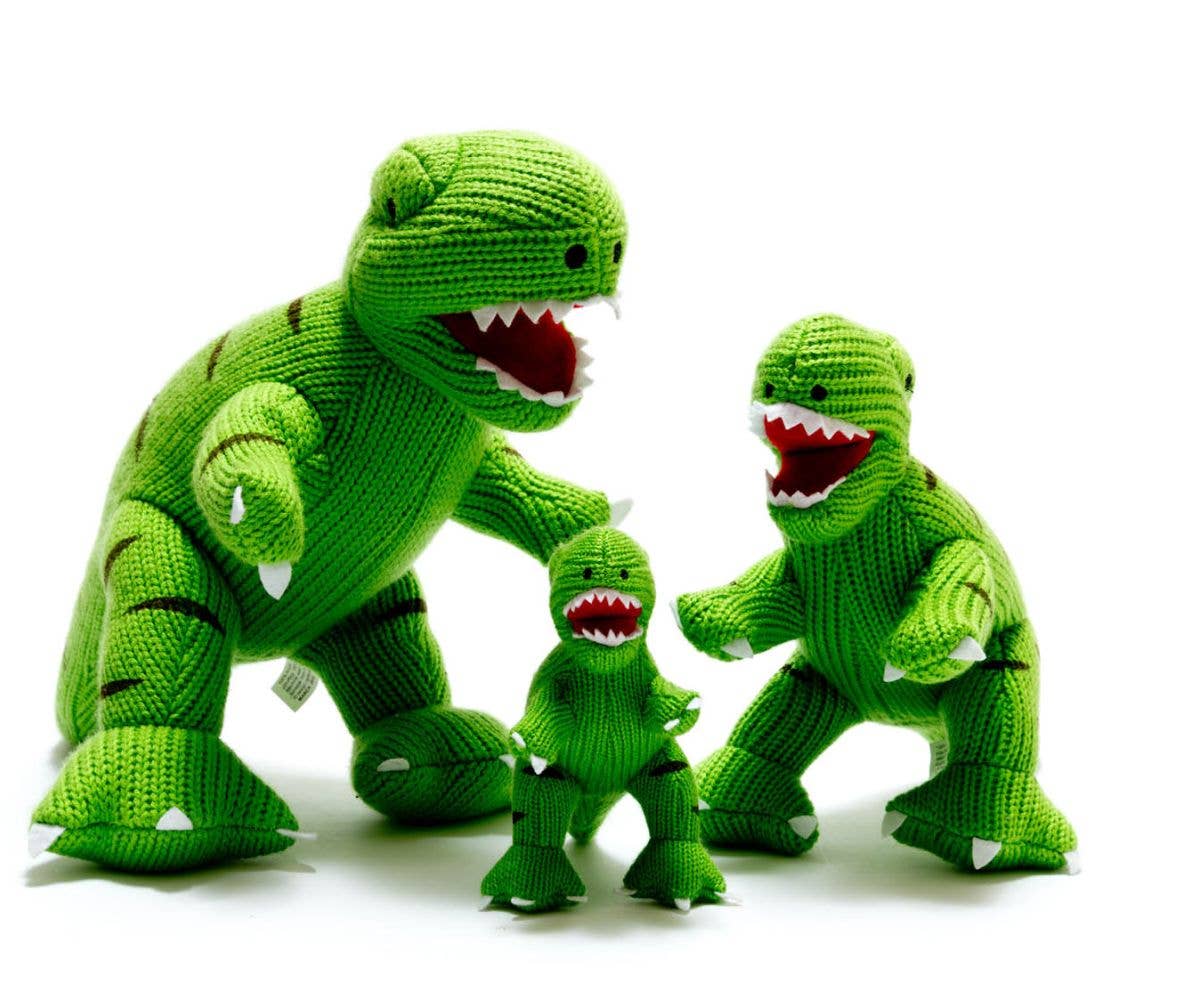 Dinosaur Baby Rattle Knitted T Rex Green
