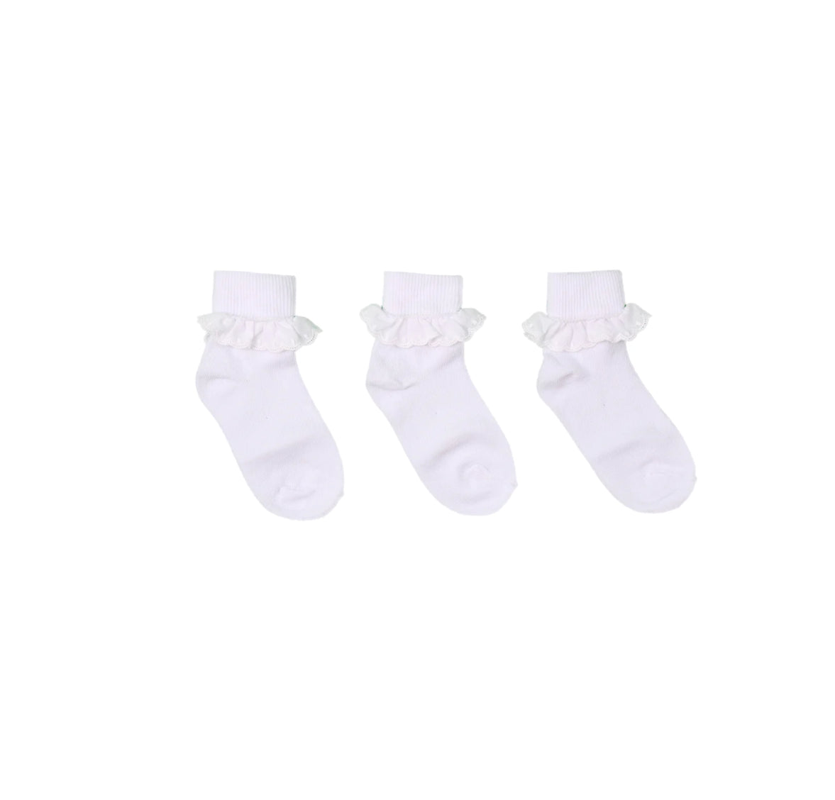 SALE White Cotton Socks PEX Sophie Broderie Anglaise Lace Trim Pack of 3
