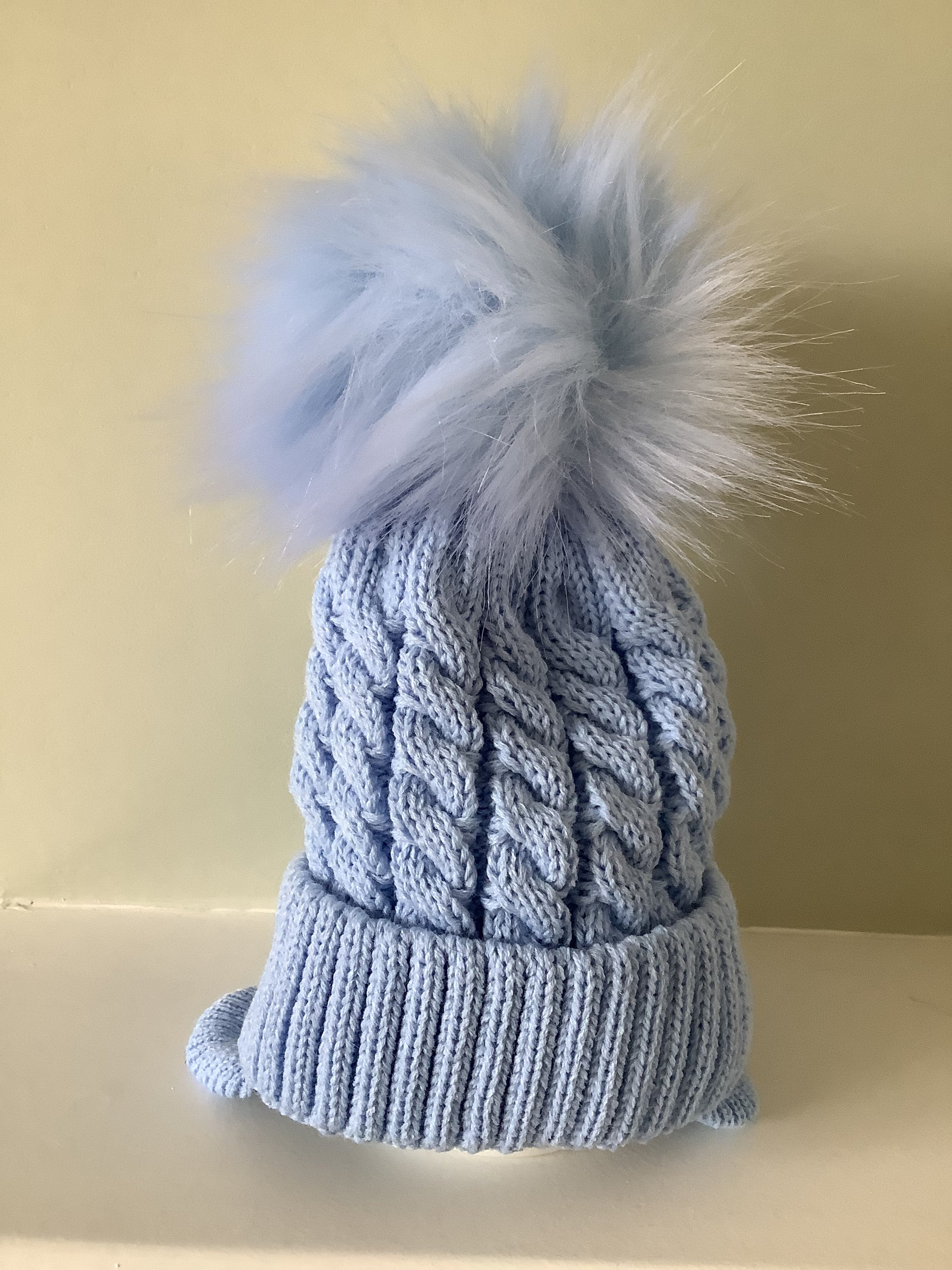 Prince Sky Blue Faux Fur Pom Knitted  Bobble Hat
