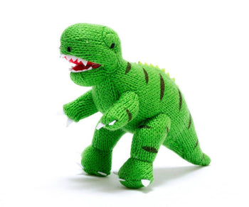 Dinosaur Baby Rattle Knitted T Rex Green