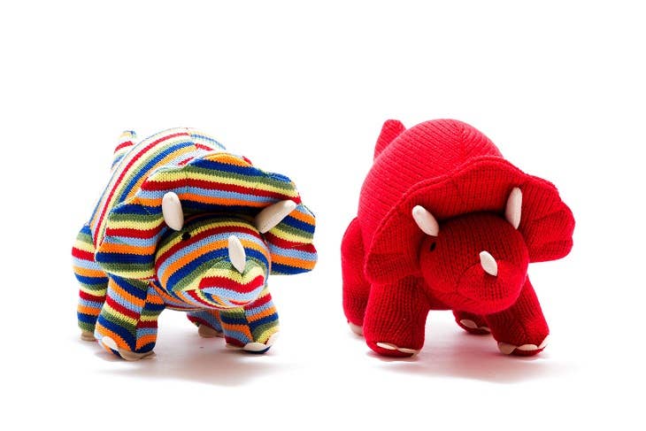 Dinosaur Baby Rattle, Knitted Red Triceratops Baby Toy