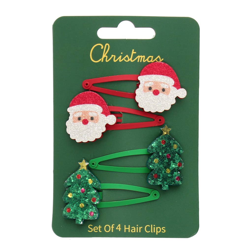 Glitter hair clips (set of 4) - Christmas