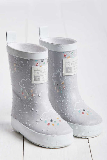 Light Grey Colour-Changing Kids Wellies Grass & Air