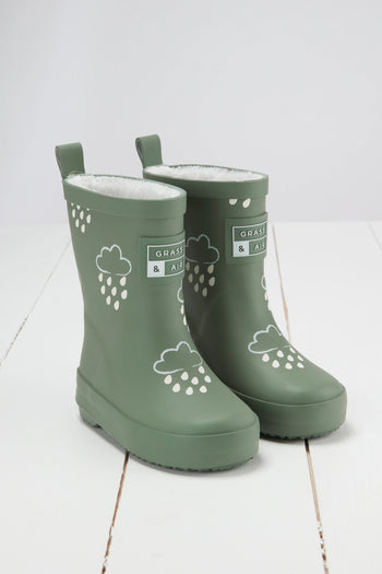Khaki Green Colour-Changing Kids Wellies Grass & Air