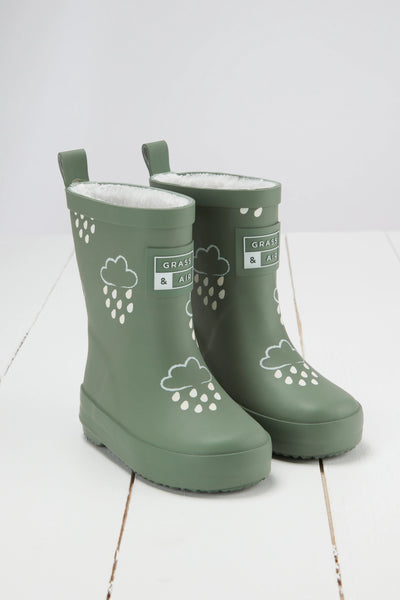 Khaki Green Colour-Changing Kids Wellies Grass & Air