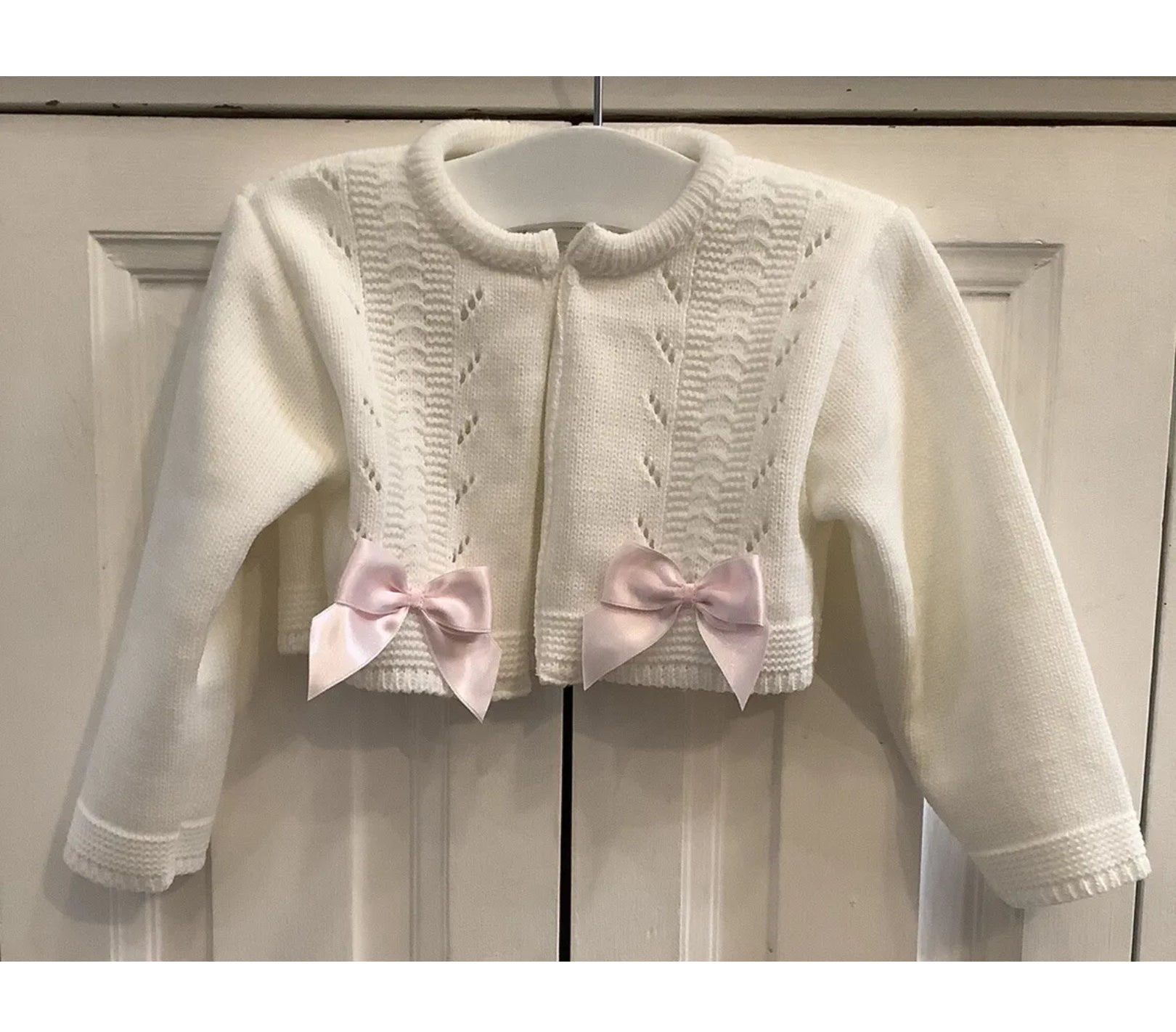Baby White Cardigan Pink Bow  Traditional  Little Nosh