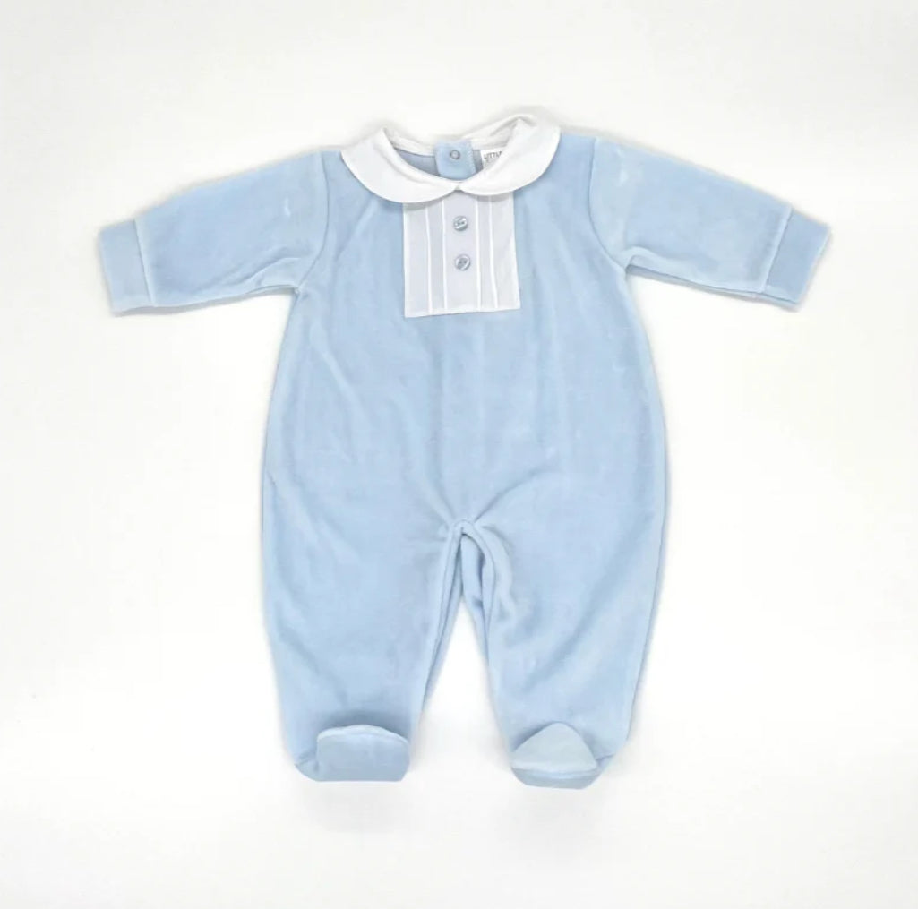 Baby Sleepsuit All In One Babygrow Blue Velour Little Nosh