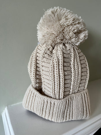 Biscuit Beige Jazz Pom Knitted Bobble Hat