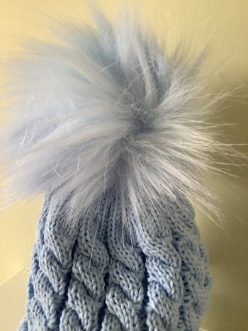Prince Sky Blue Faux Fur Pom Knitted  Bobble Hat