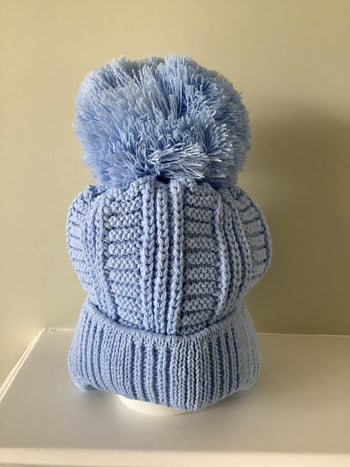 Jazz Blue Single Pom Knitted Bobble Hat