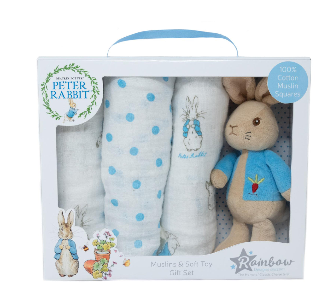 Peter Rabbit Soft Toy & Muslins Gift Set Rainbow Toys