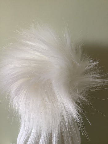 Baby White Faux Fur Pom Knitted Bobble Hat Cascade