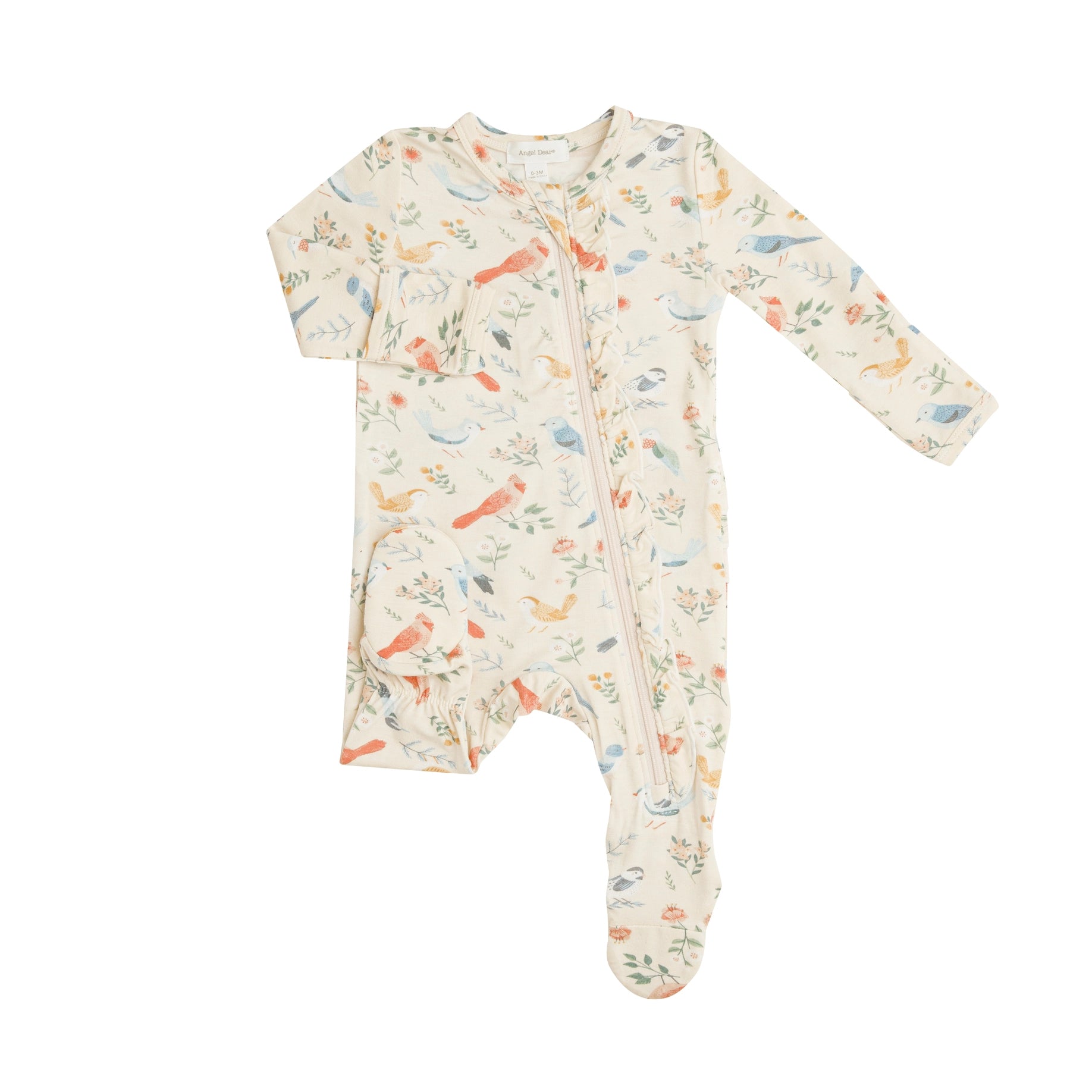 Angel Dear Birds Bamboo Zip Sleepsuit Ruffle detail