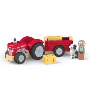 Jumini Wooden Tractor & Trailer with Bales Toy